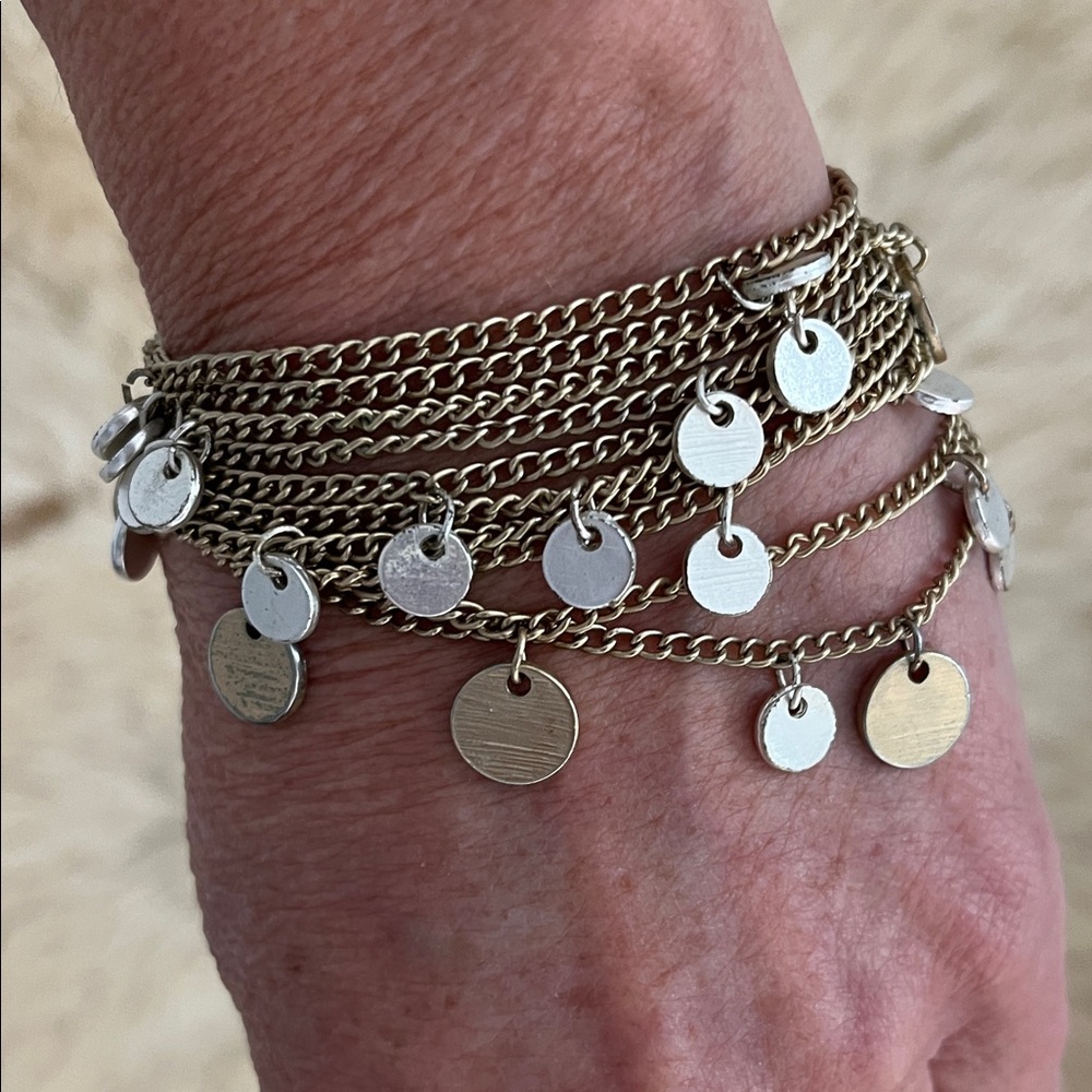Gold and silver tones Disc Charm boho Bracelet - Women Jewelry